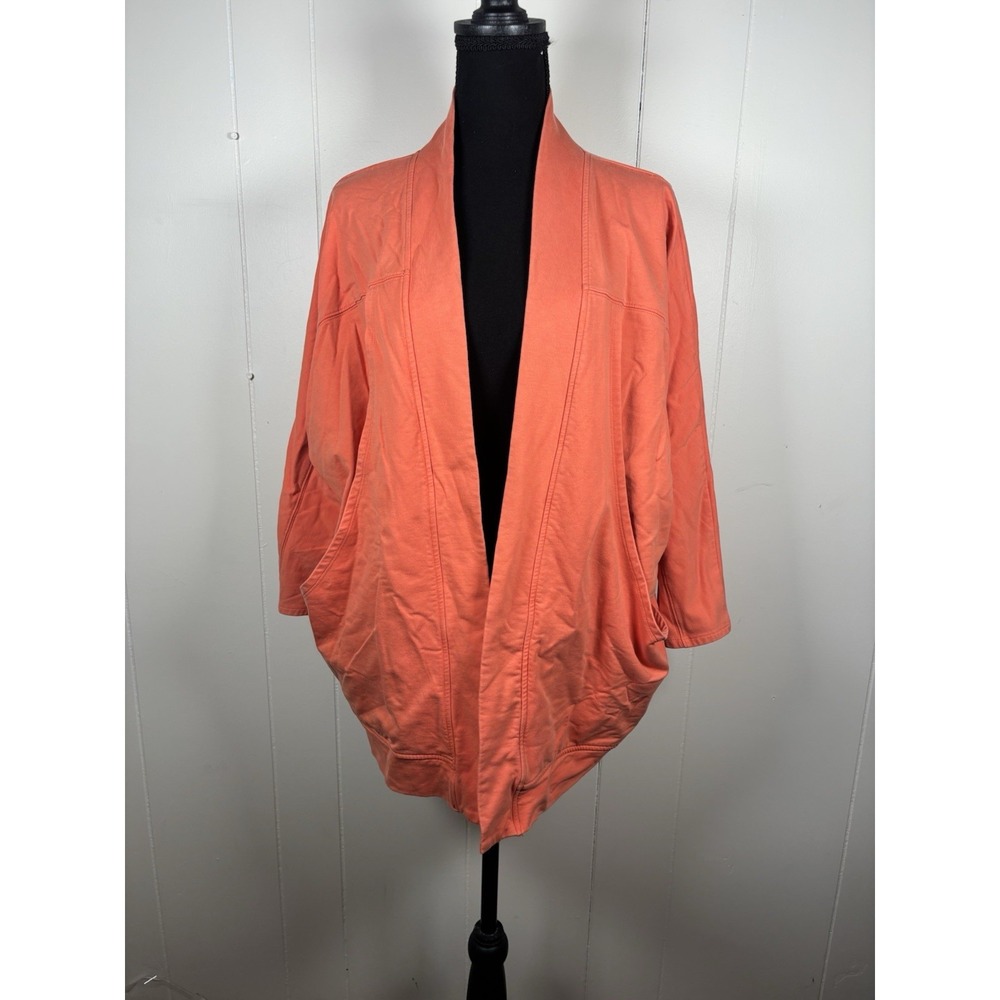 Garnet Hill Relaxed French Terry‎ Cardigan Jacket in orange cotton Lyocell Small